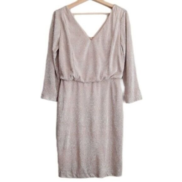 CALVIN KLEIN Metallic Shimmer Long Sleeve Dress Sz 8 - Picture 1 of 12